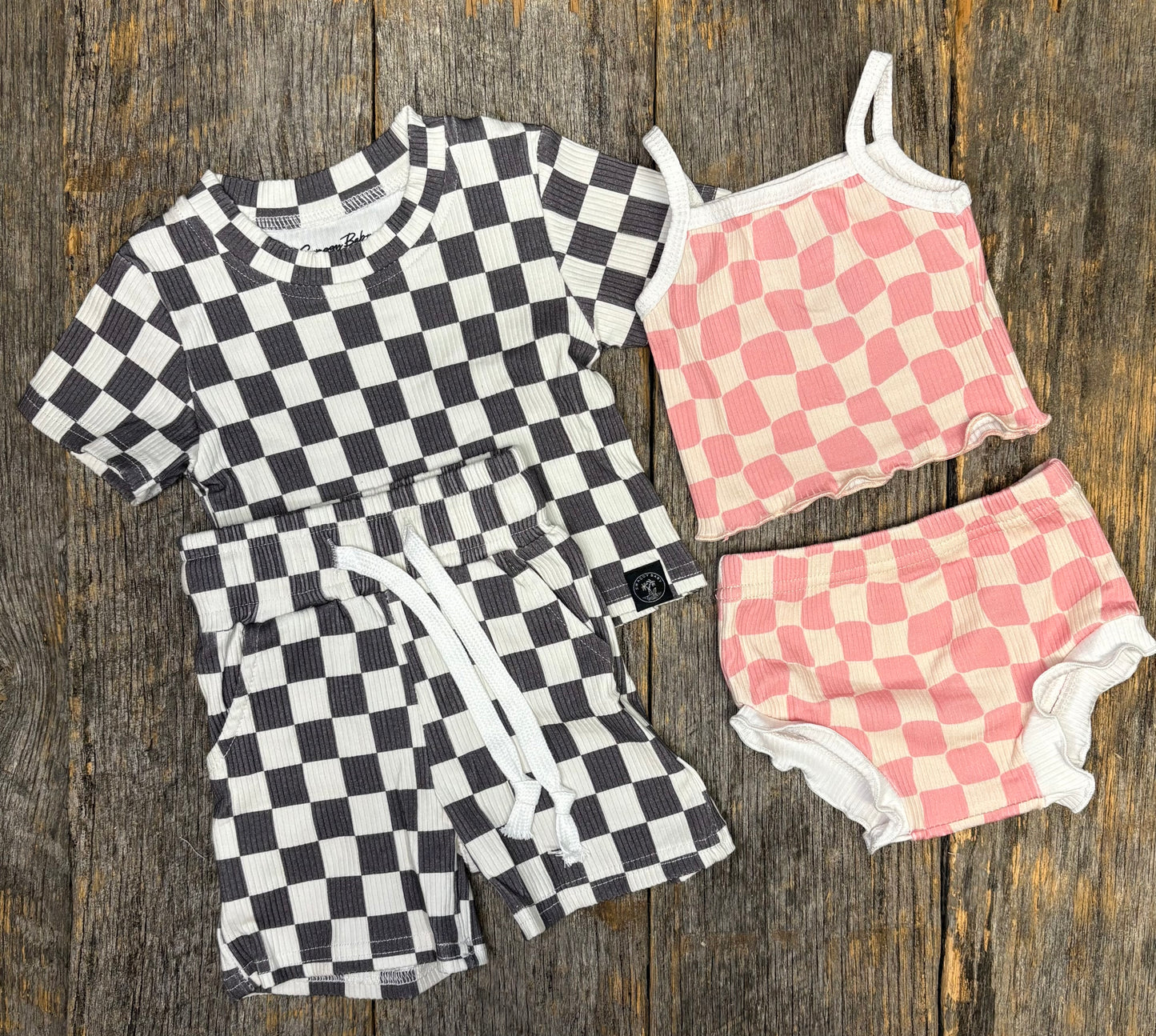 Boys ribbed bamboo set - checks