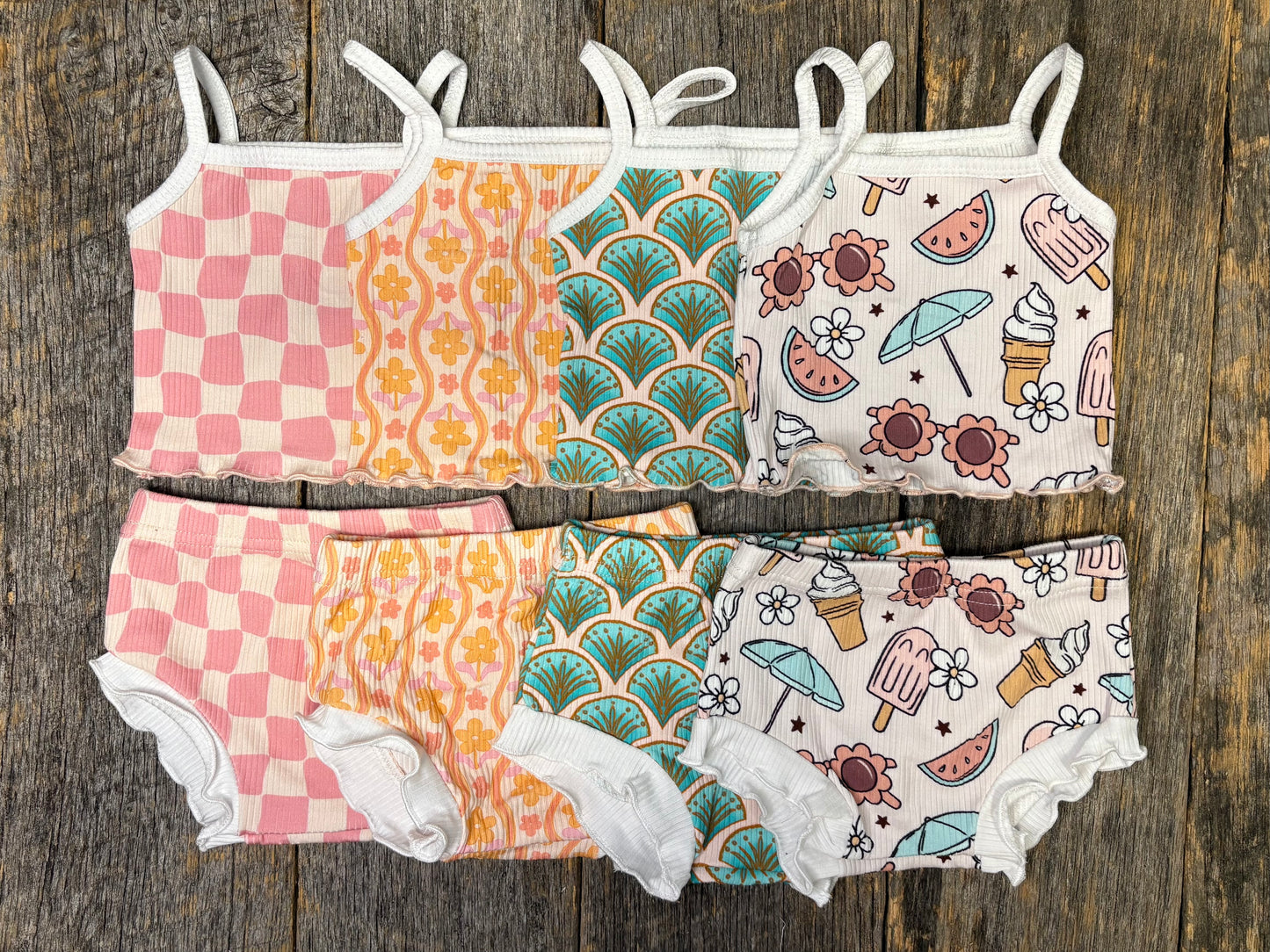 Girls ribbed bamboo 2 piece set - ice cream