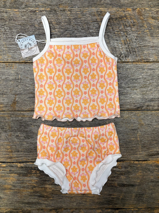 Girls ribbed bamboo 2 piece set - flowers