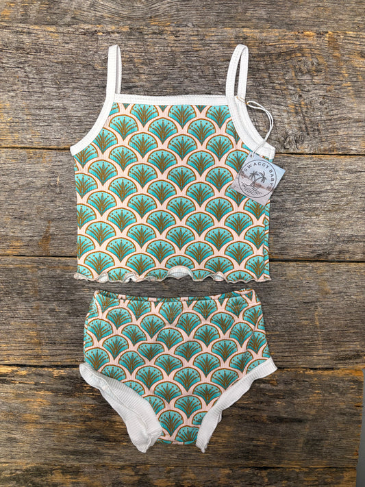Girls ribbed bamboo 2 piece set - tropical fan