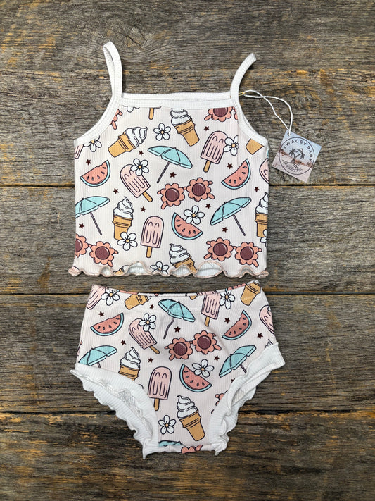 Girls ribbed bamboo 2 piece set - ice cream
